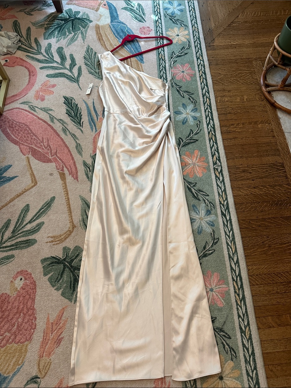 BHLDN One-Shoulder Satin Gown in Champagne